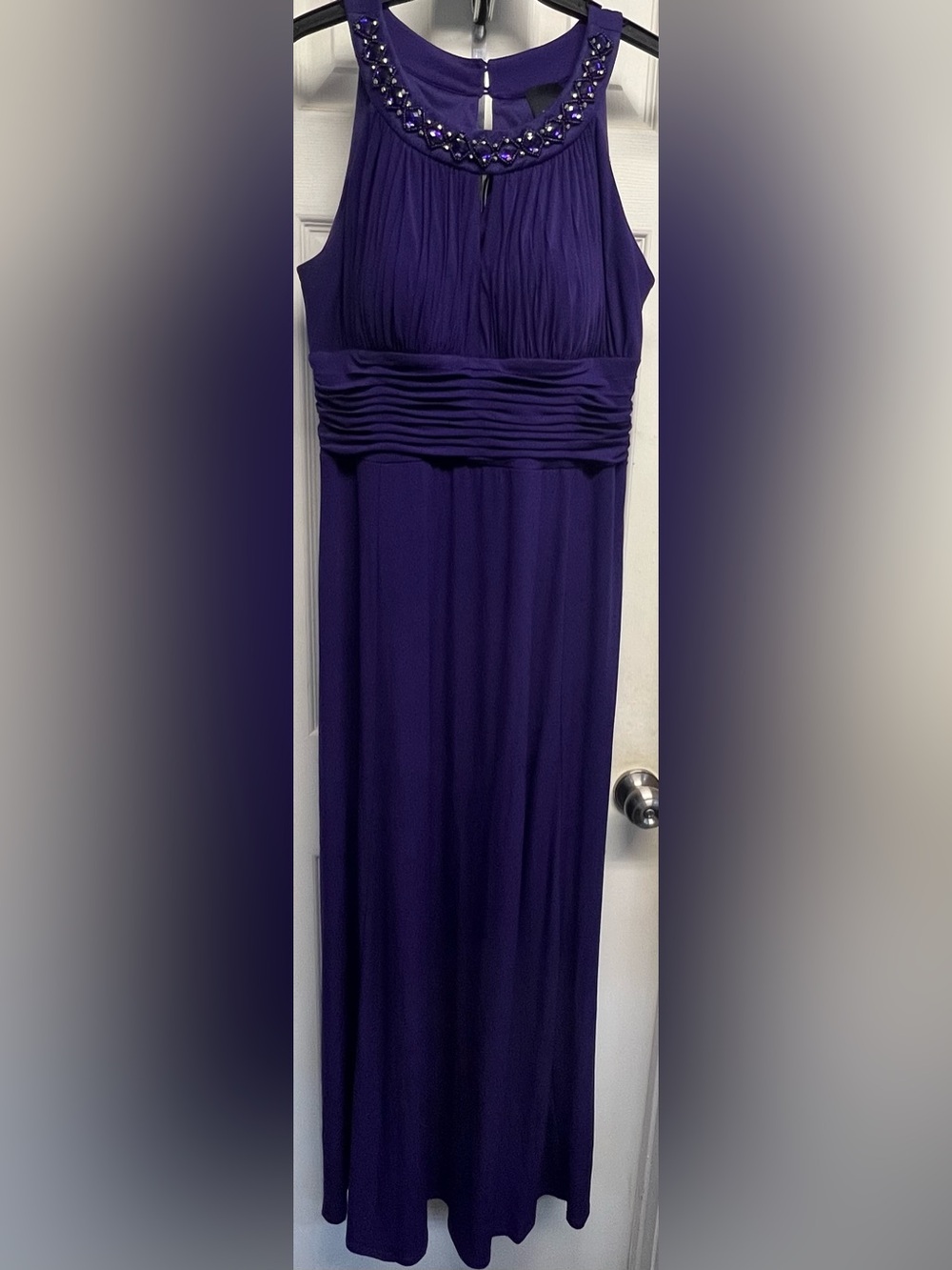 Beaded Neckline Sleeveless Purple Maxi Dress